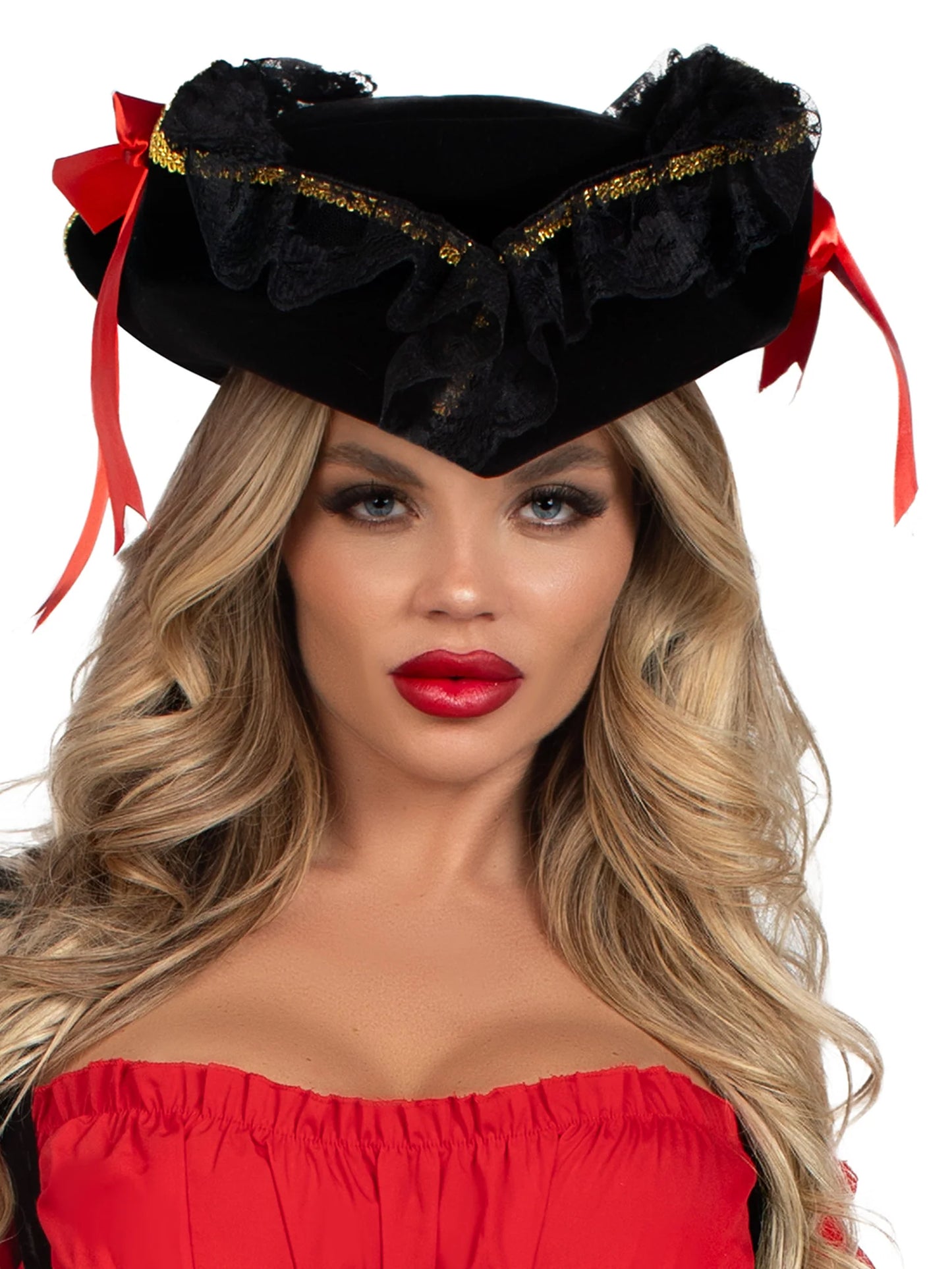 2098 Swashbuckler Pirate Hat With Lace Trim