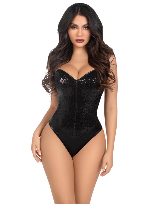 2786 Snap Crotch Sequin Bodysuit Black