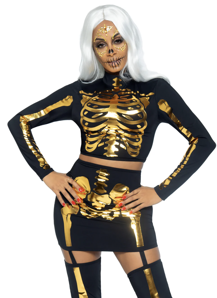 87061 Golden Skeleton Crop Top and Skirt