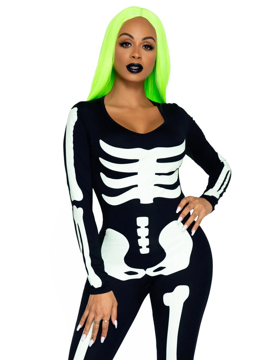 85346 Spandex Printed Glow-in-the-dark Skeleton Catsuit
