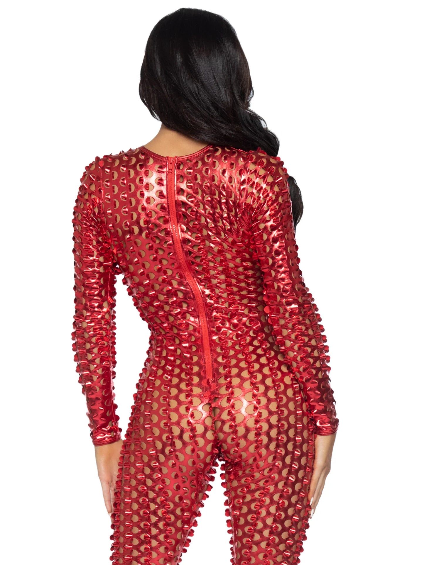 86892 Red Laser Cut Catsuit
