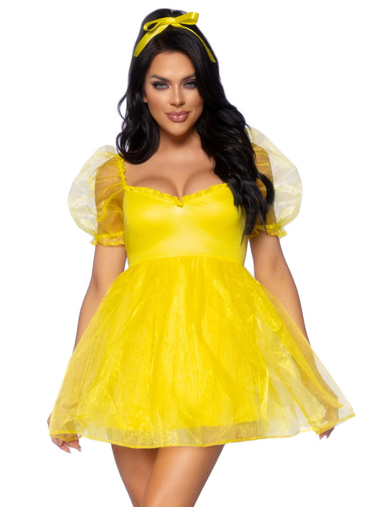 87105 Yellow Frosted Organza Babydoll Dress