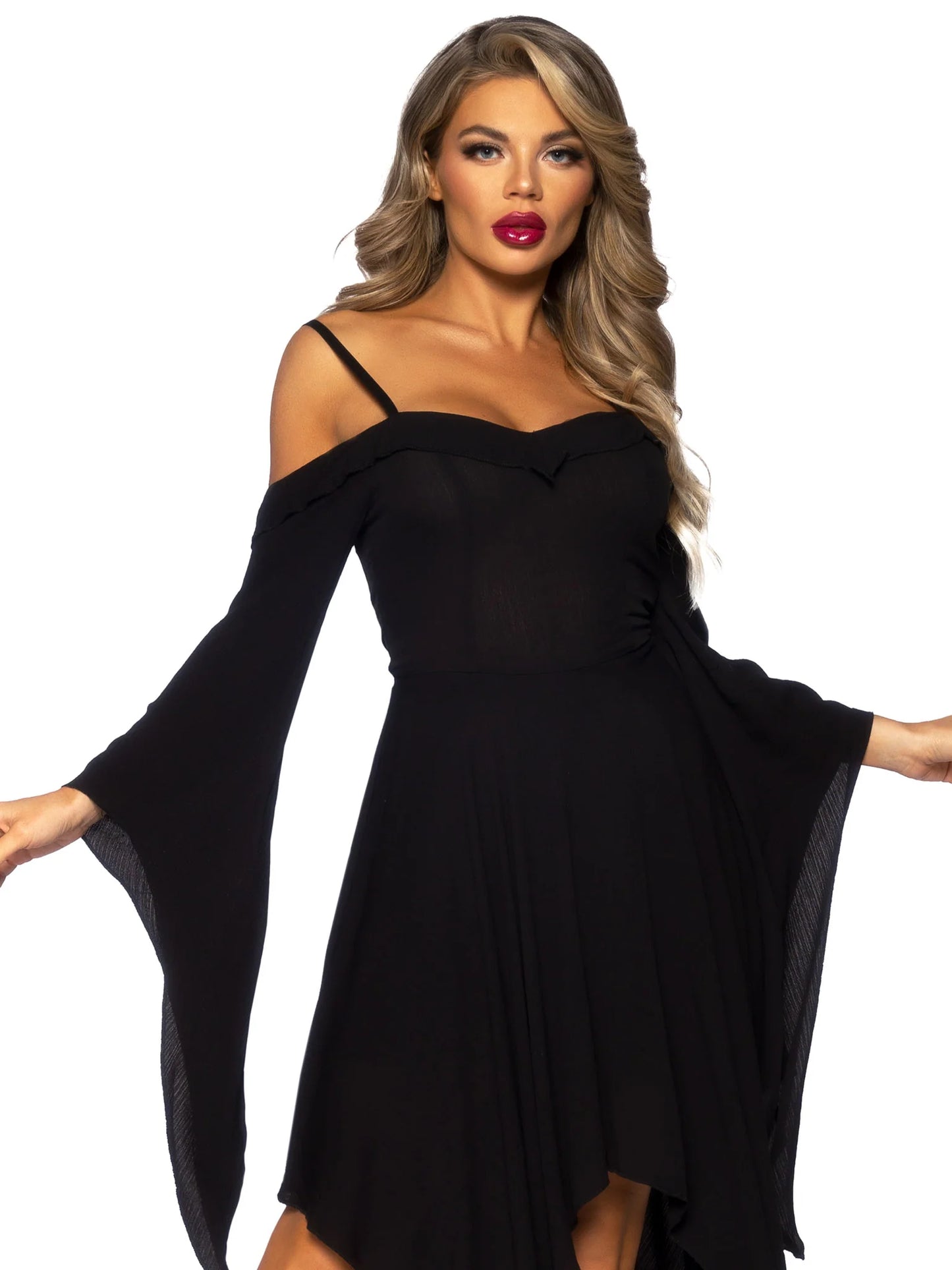 87117 Black Bell Sleeved Peasant Dress