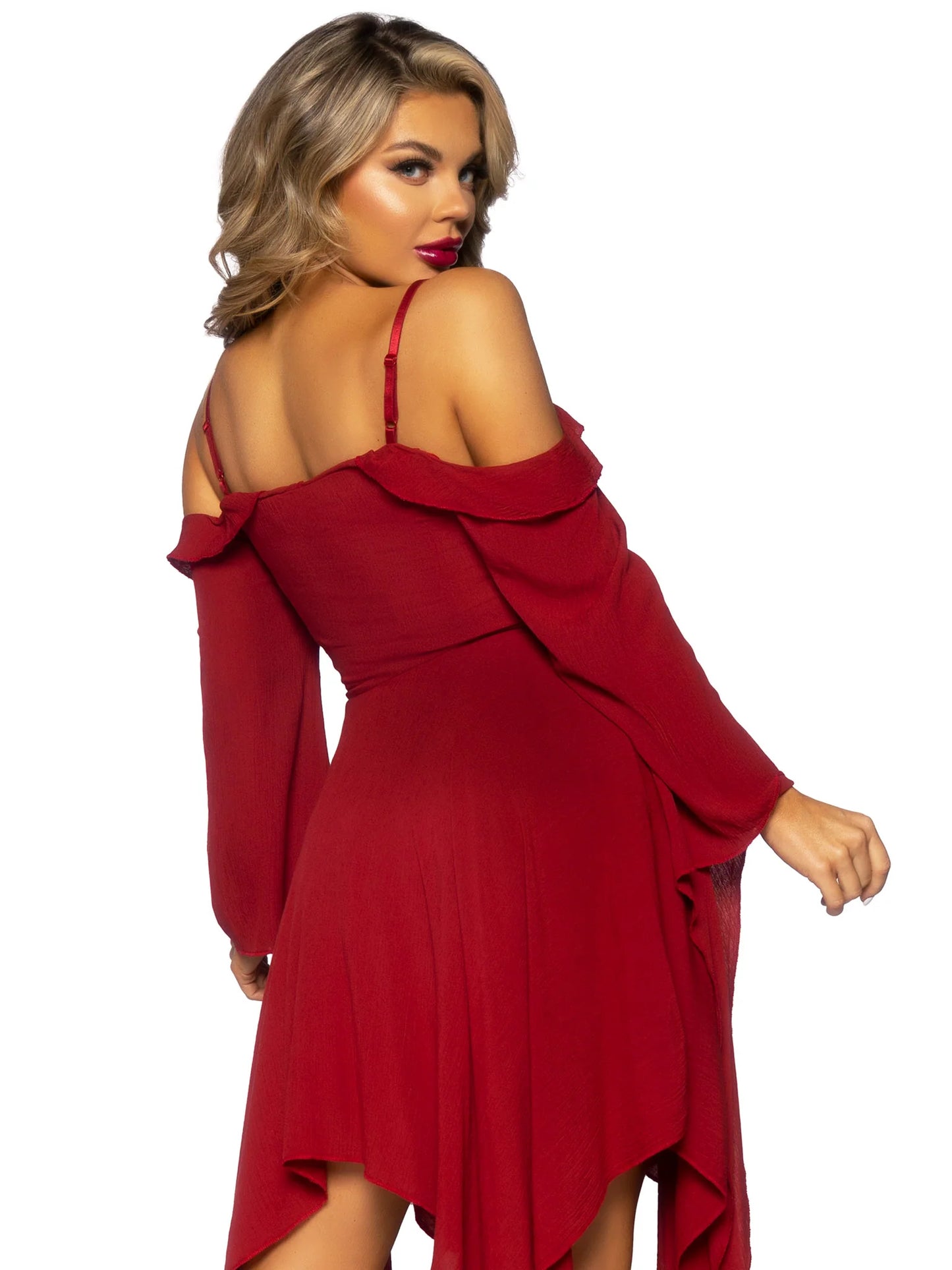 87117 Red Bell Sleeved Peasant Dress