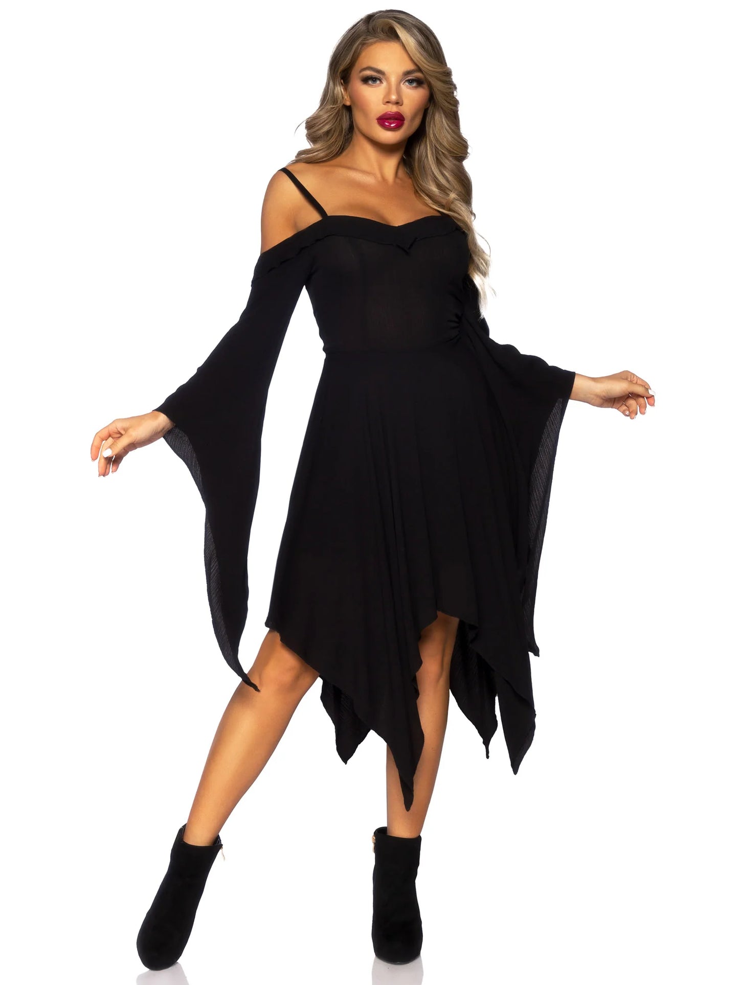 87117 Black Bell Sleeved Peasant Dress