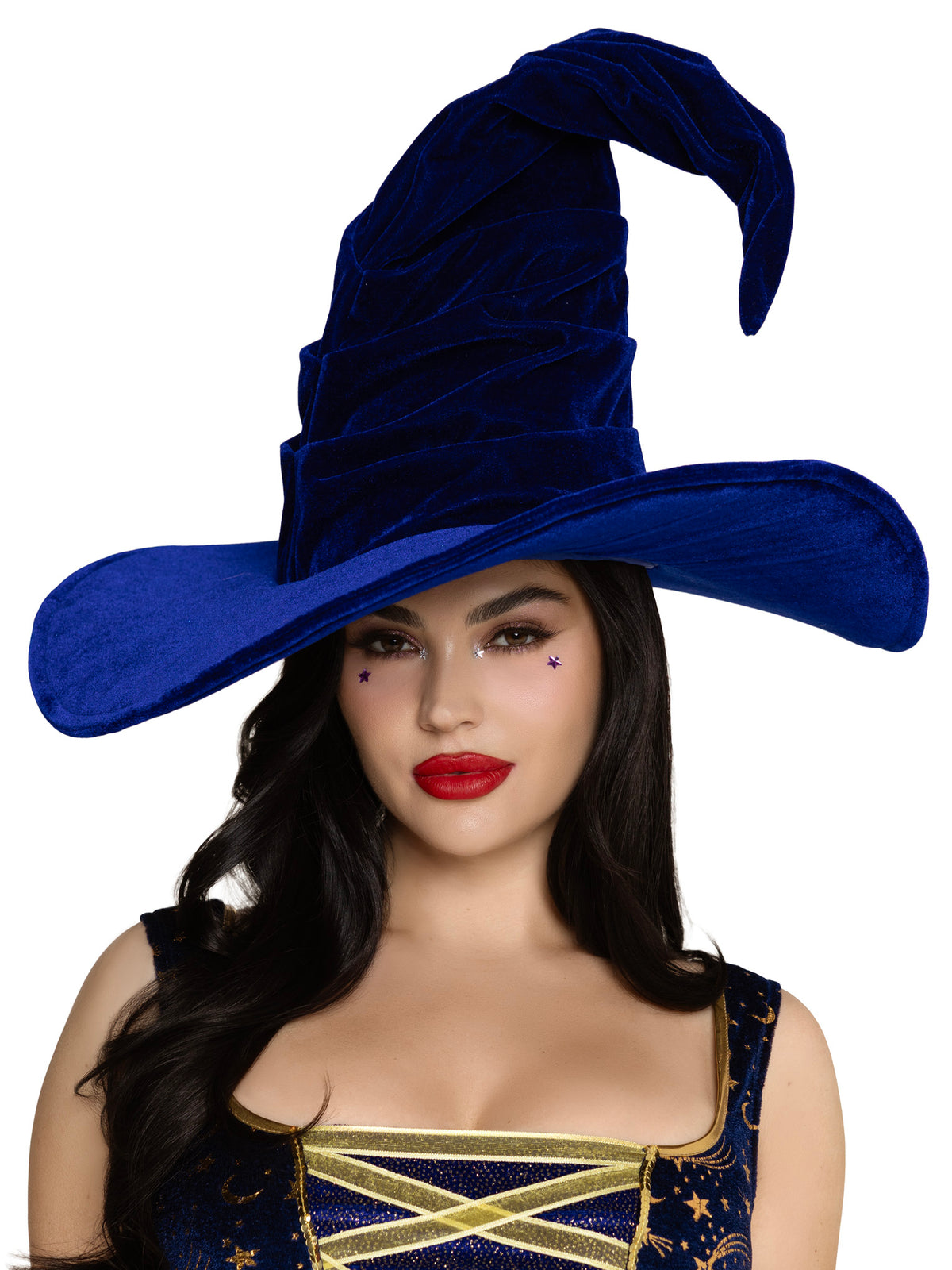 A2903 Velvet Ruched witch hat. Blue