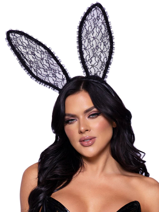 a2912 Bendable Lace Bunny Ears Black