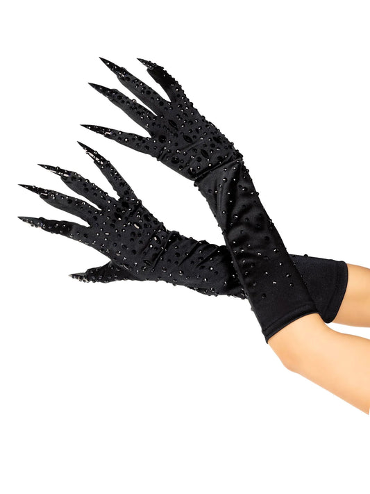 a2918 Rhinestone Claw Gloves Black