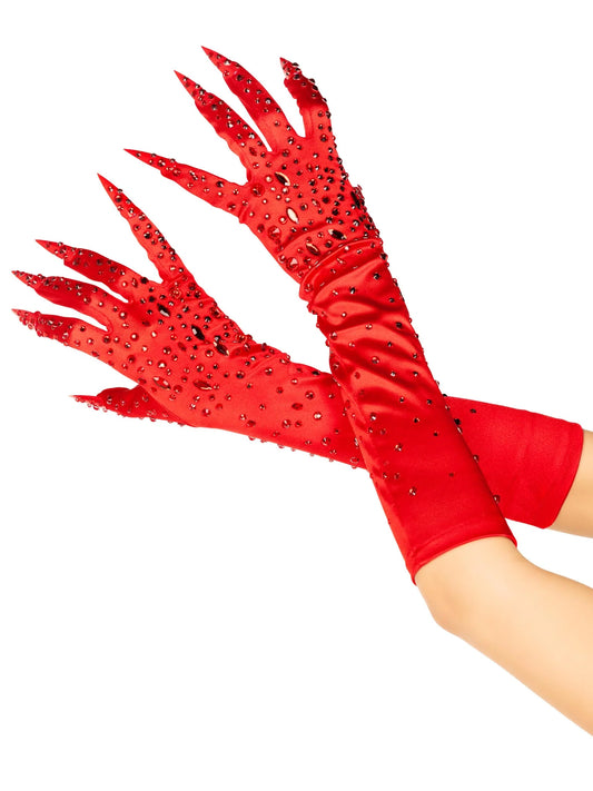 a2918 Rhinestone Claw Gloves Red