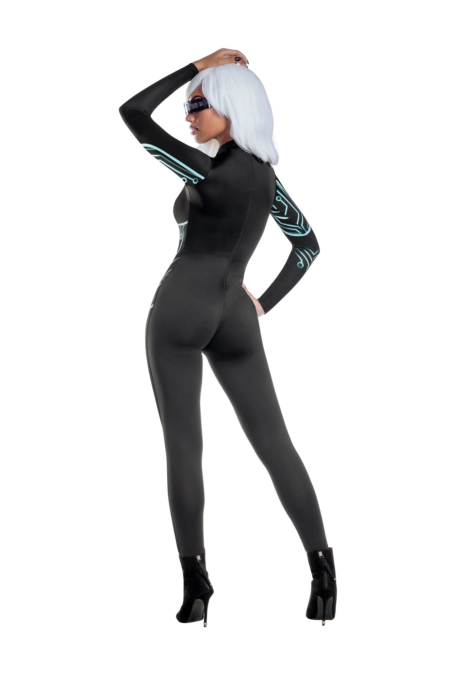 13730 Dreamgirl Cyber Jumpsuit with Belt Detail and Reflective Glasses Women’s Costume