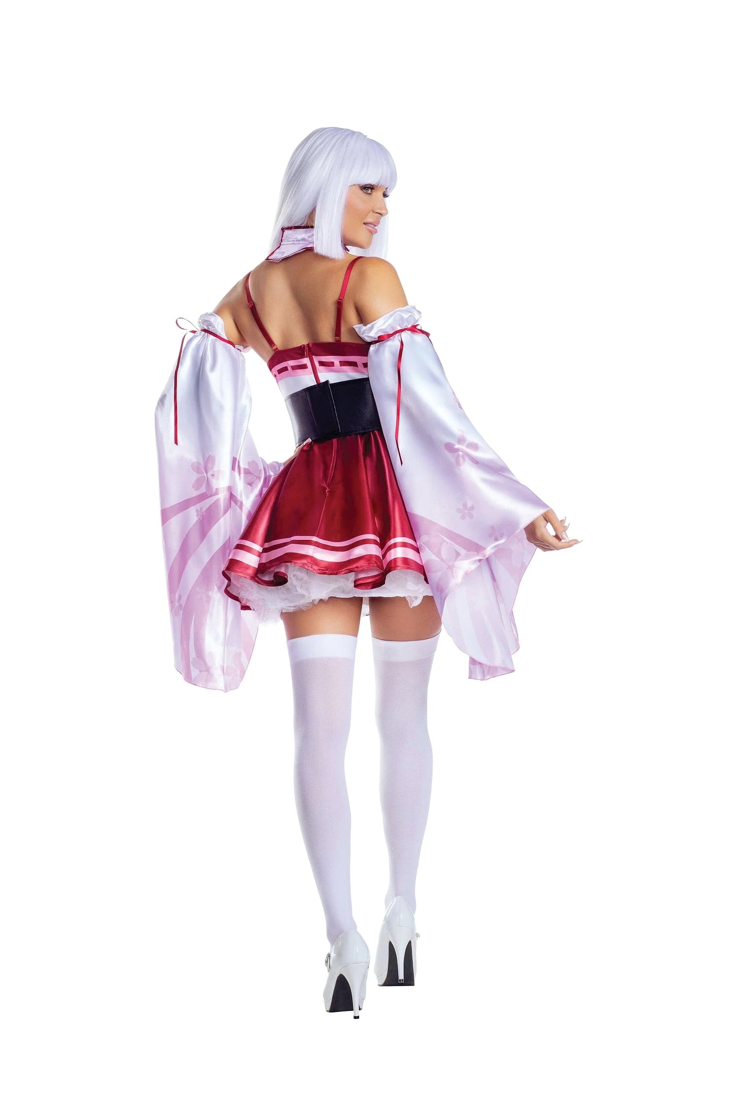 13735 Dreamgirl Sakura Shrine Maiden Satin Circle Skirt Dress with Bow Detail Women’s Costume