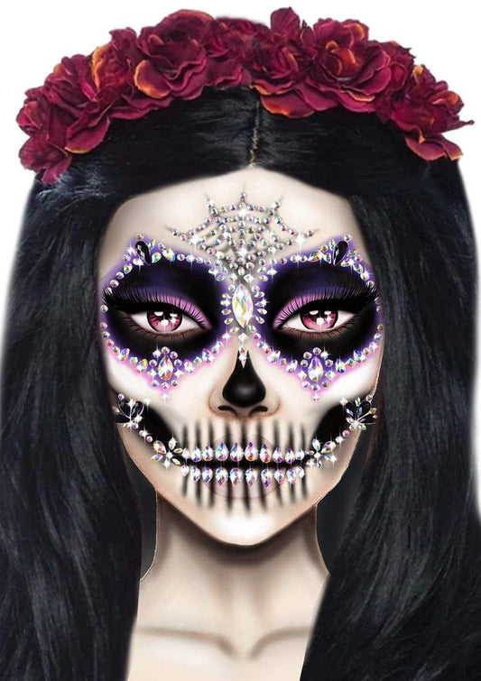 EYE024 Calavera Skeleton Face Jewels Sticker