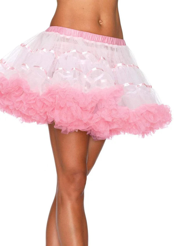 A1711 Layered Satin Striped Tulle Petticoat Skirt pink