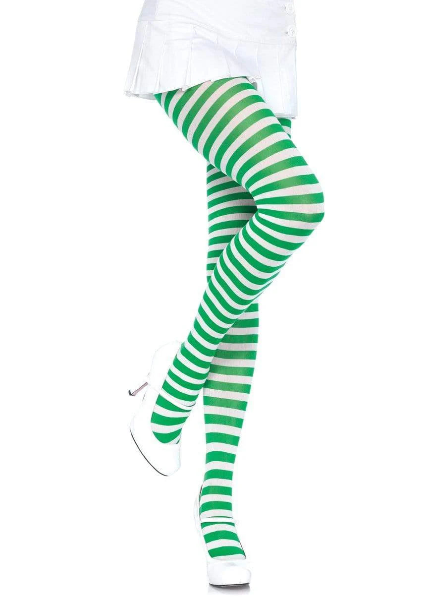 7100 Jada Striped Women's Tights Green and white