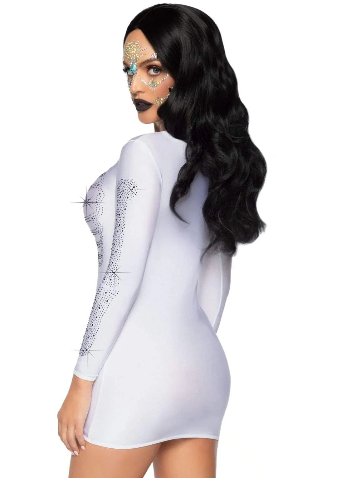 86928 White Rhinestone Skeleton Dress