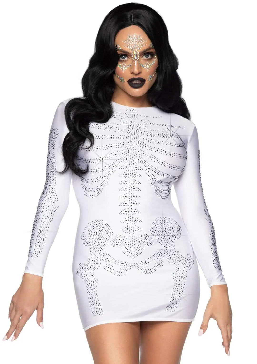 86928 White Rhinestone Skeleton Dress