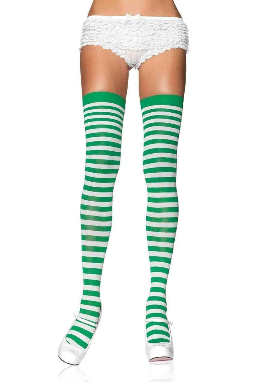 6005 Cari Striped Stockings Green and White