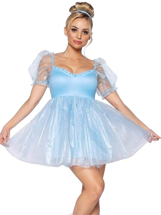 87105 Blue Frosted Organza Babydoll Dress