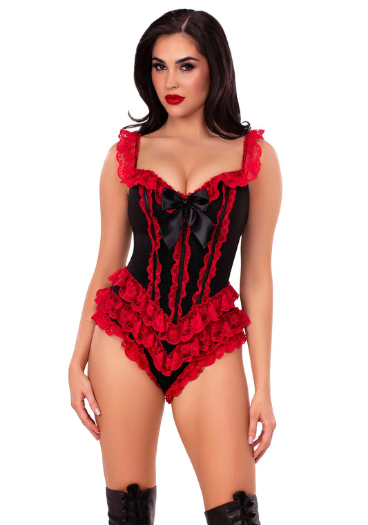 87290 Ruffle Bodysuit with Boning Black Red