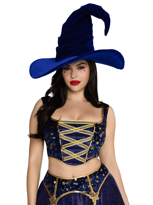 A2903 Velvet Ruched witch hat. Blue