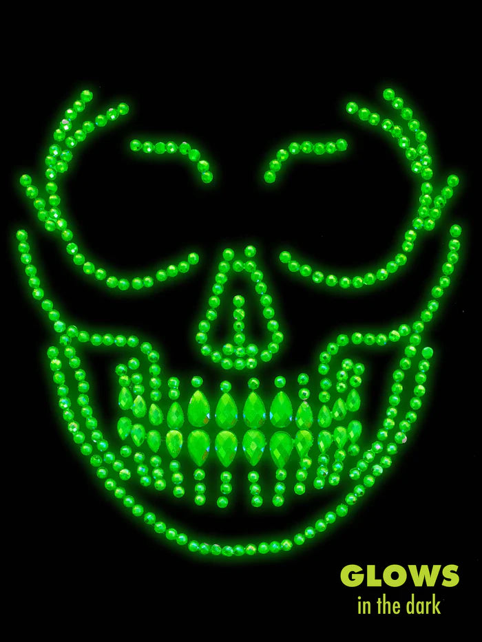 Eye048 Glow in the Dark Skull Face Jewels Sticker