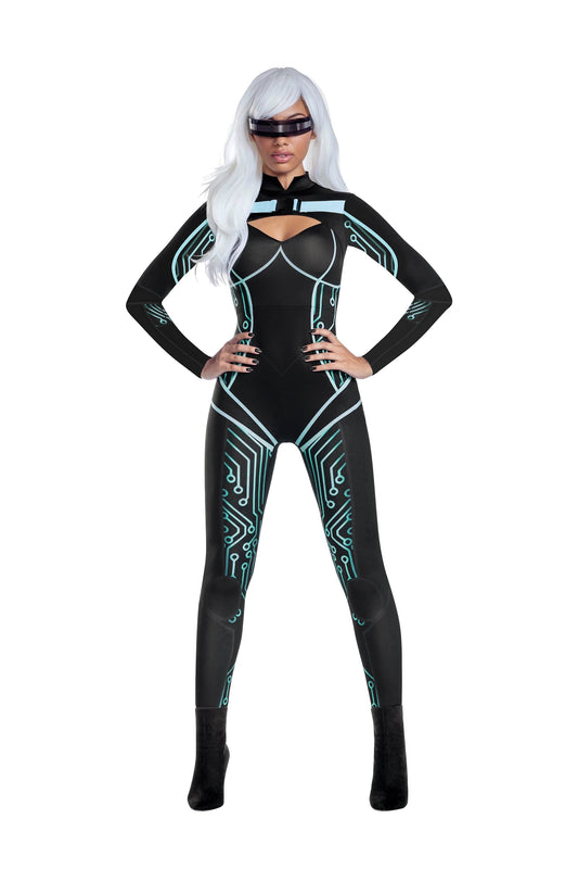 13730 Dreamgirl Cyber Jumpsuit with Belt Detail and Reflective Glasses Women’s Costume