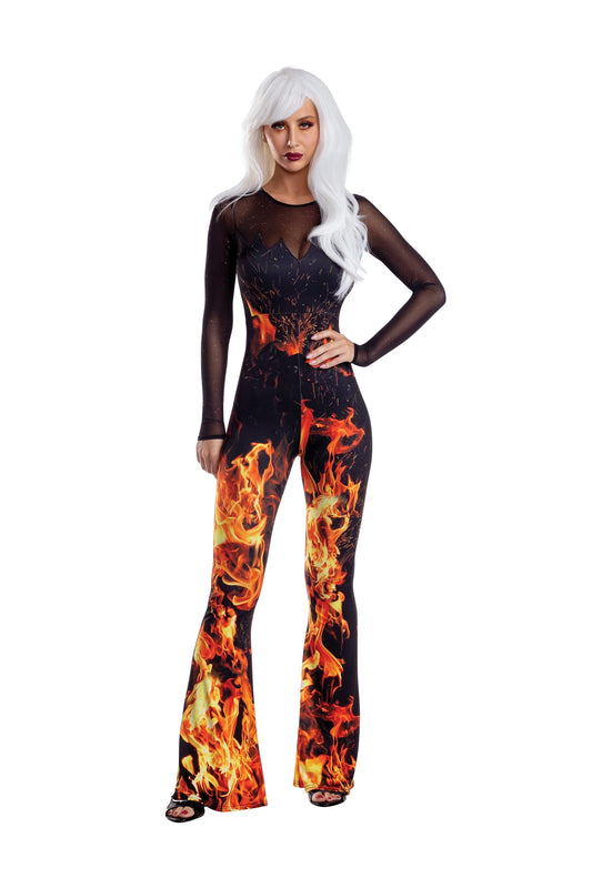 13716 Dreamgirl Flame Jumpsuit with Mesh Neckline Women’s Costume