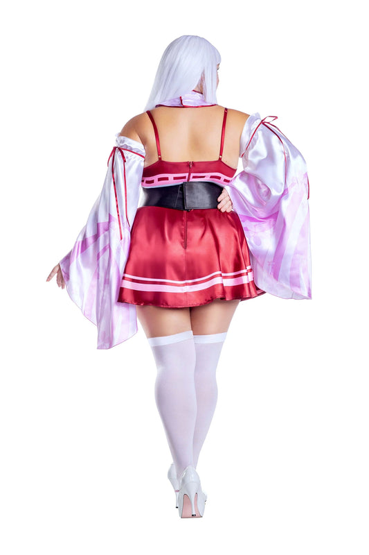 13735x Dreamgirl Sakura Shrine Maiden Satin Circle Skirt Dress with Bow Detail Women’s Costume