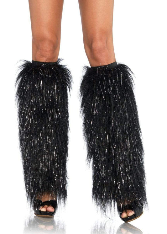 3923 Kira Furry Leg Warmers Black Silver