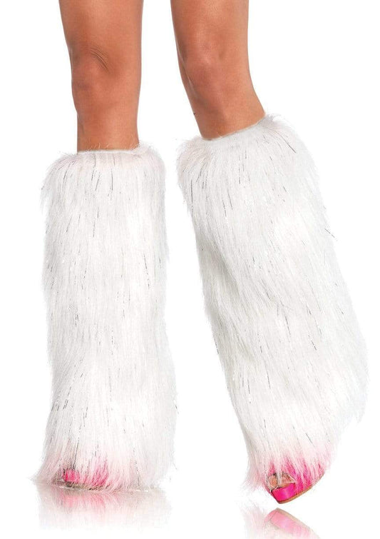 3923 Kira Furry Leg Warmers White Silver