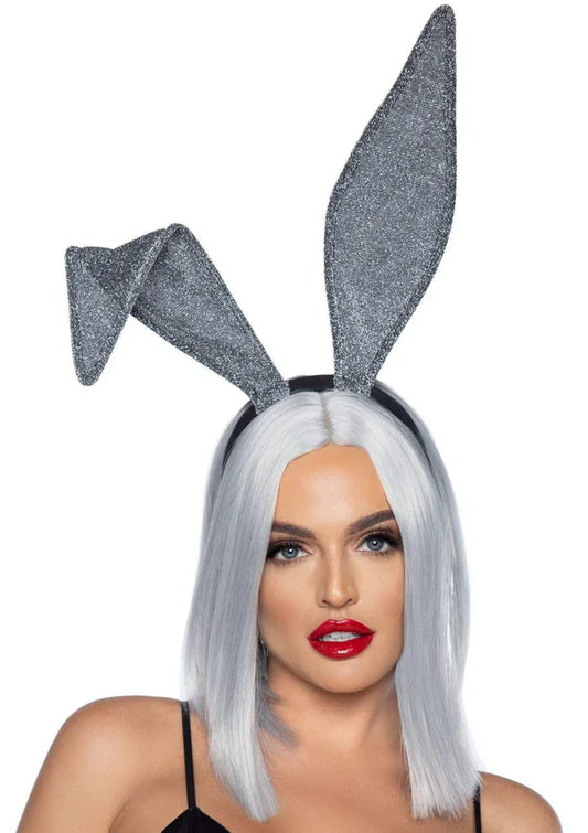 2770 Glitter Bunny Ear Headband Silver