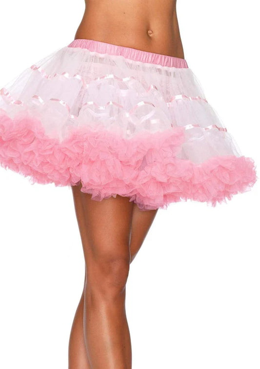 A1711 Layered Satin Striped Tulle Petticoat Skirt pink