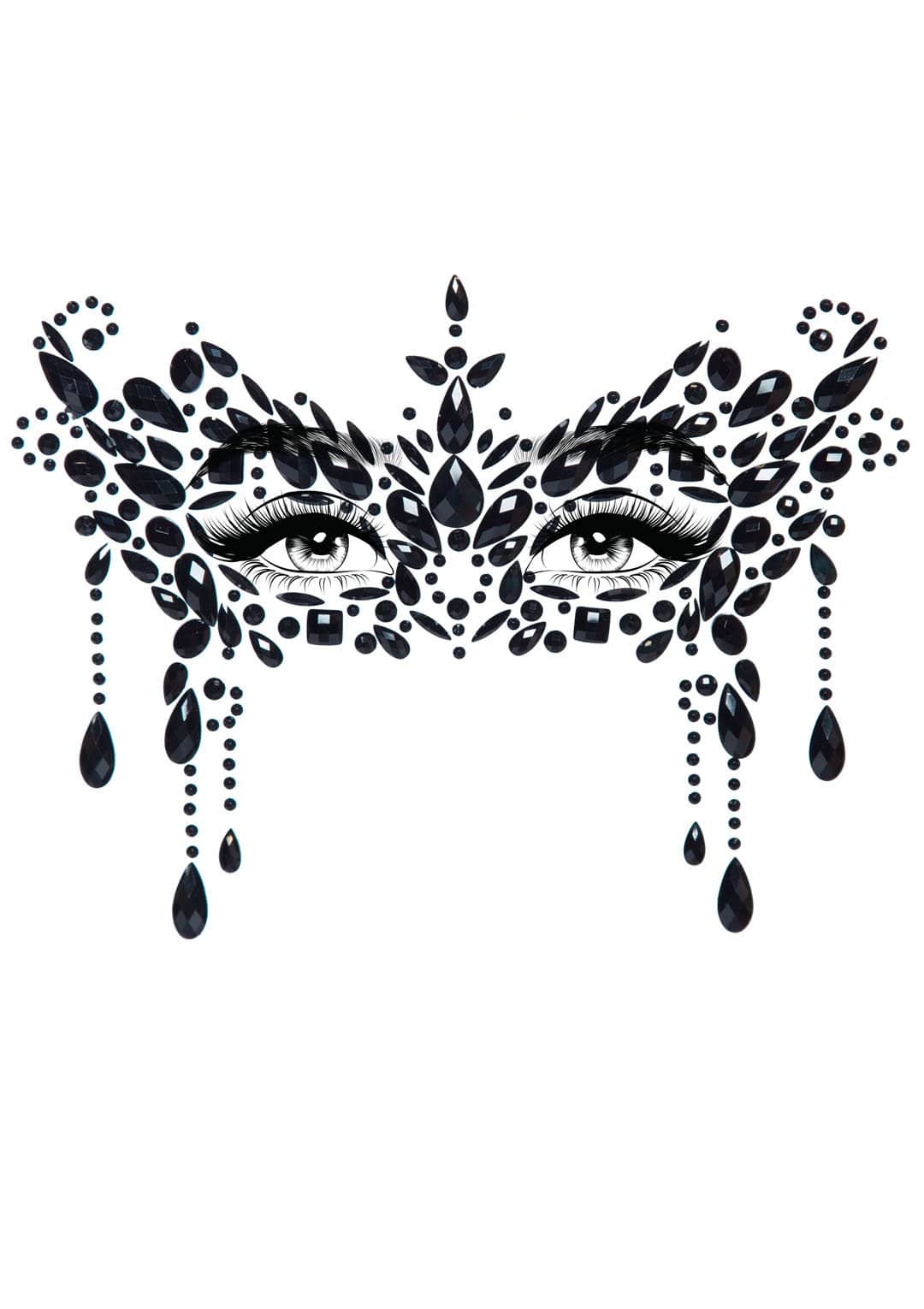 EYE033 Antifaz Mascarada con Piedras de Fantasía Adhesivas negro