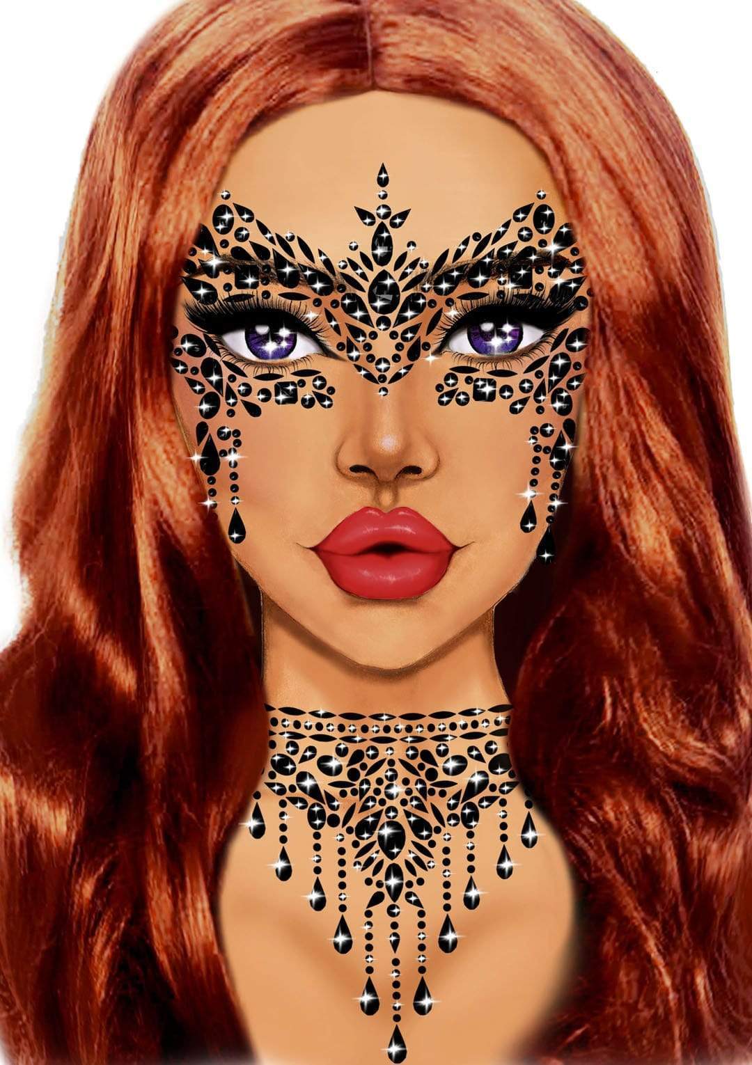 EYE033 Antifaz Mascarada con Piedras de Fantasía Adhesivas negro
