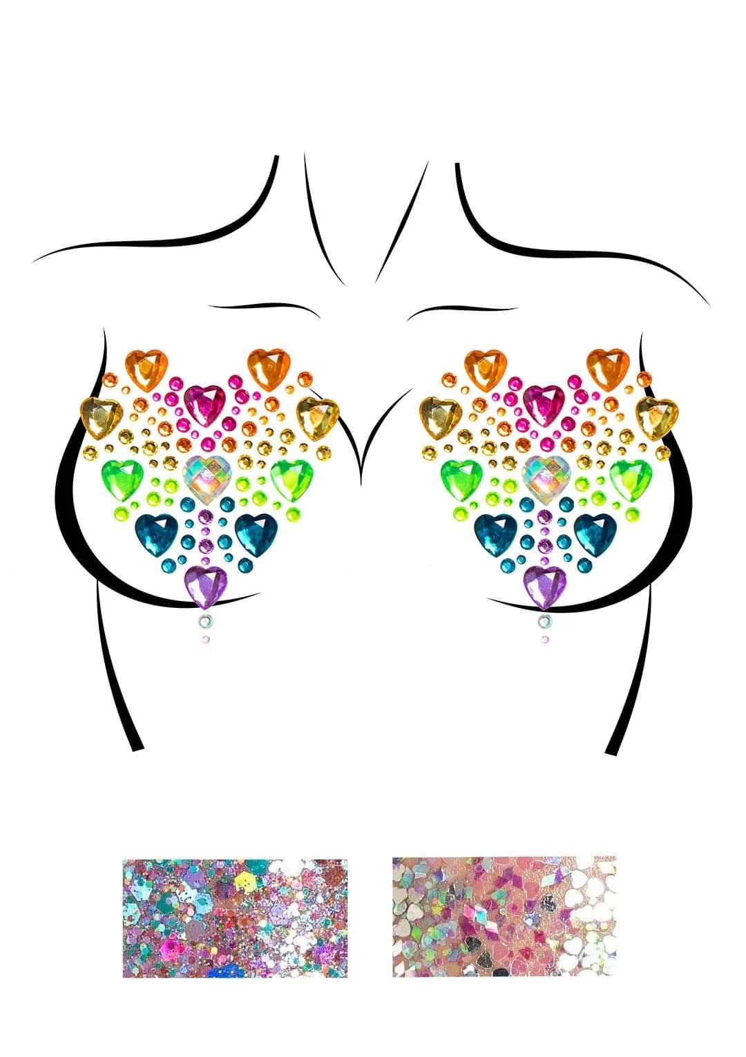 NIPPLE010 Pegatinas de Gemas Prismáticas para Pezones & Purpurina Corporal