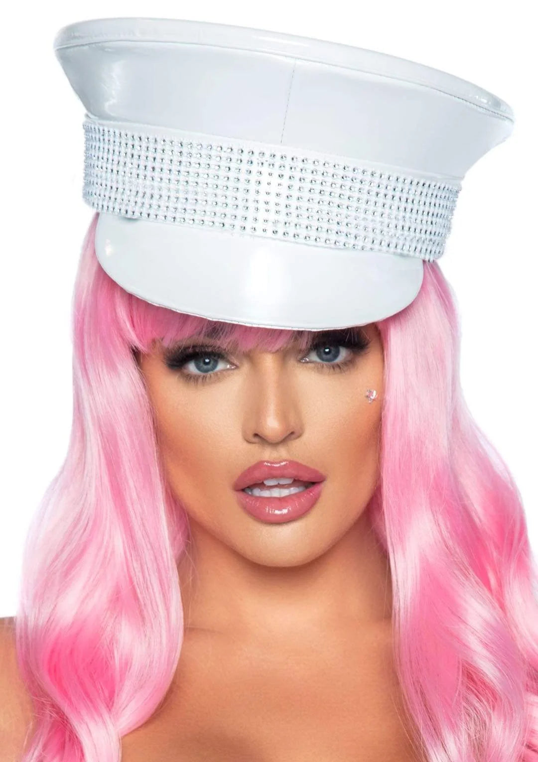 2772 Gorro Militar con Detalles de Brillantes blanco